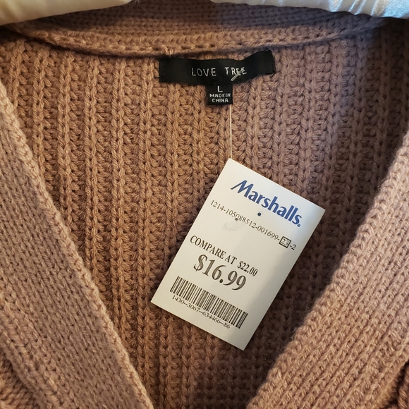 NWT Love Tree Cable Knit Cardigan Sweater, Size L, Mauve Pink - Picture 4 of 6